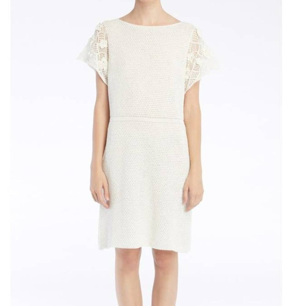 M. Patmos Cora White Knit Crochet Mini Knee Length Dress NWT Small Boho